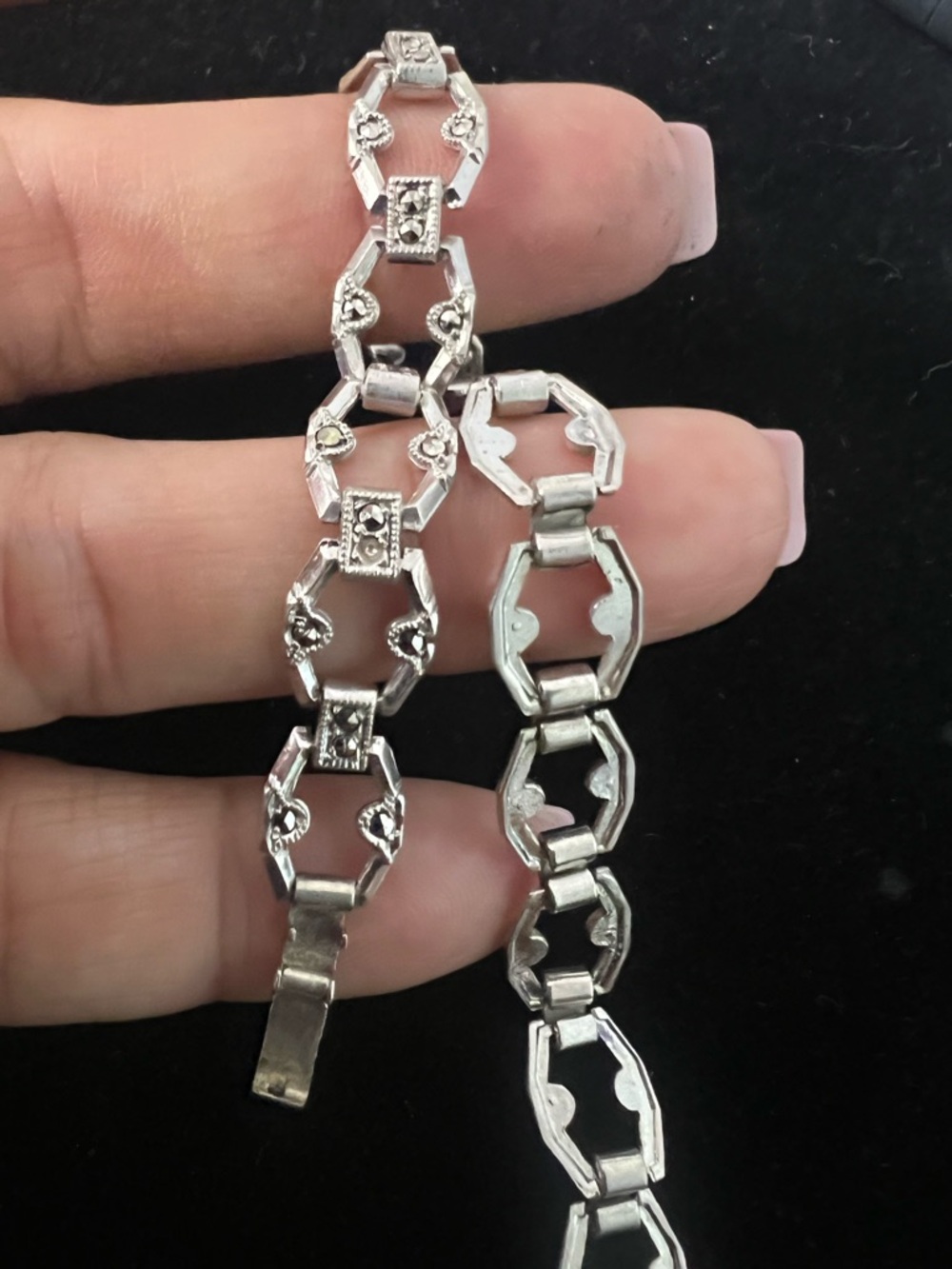 925 STERLING SILVER AND MARCASITES SIGNED VINTAGE BRACELET